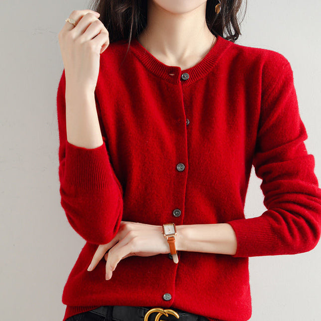 Round Neck Knitted Cardigan Coat For Women