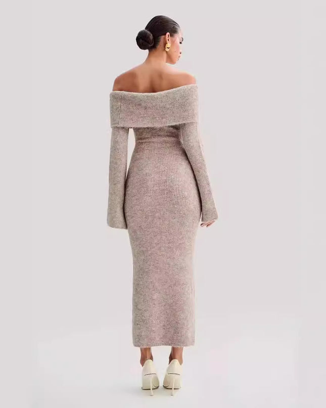 Fashion Polo Collar Off-the-shoulder Dress Striped Dress