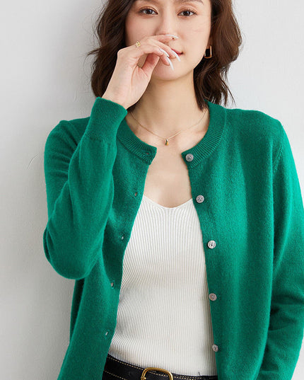 Round Neck Knitted Cardigan Coat For Women