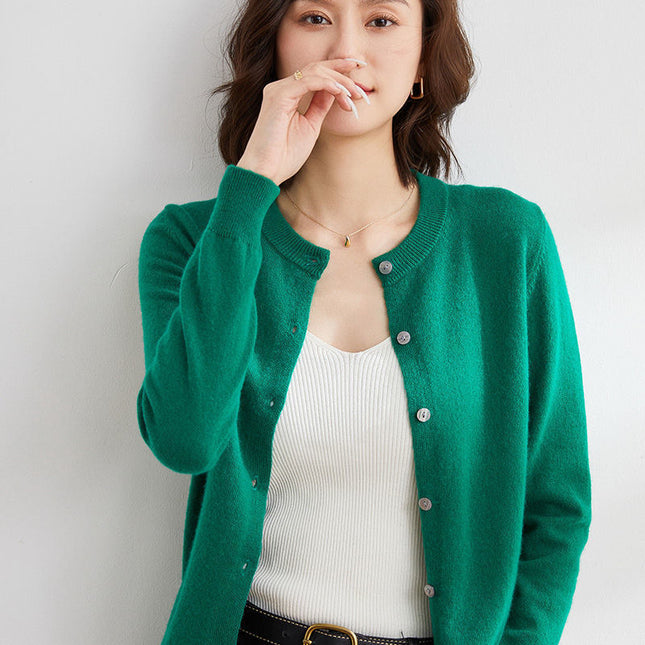 Round Neck Knitted Cardigan Coat For Women