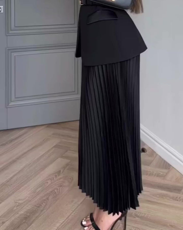 Solid Color Blazer & Pleated Skirt Suit