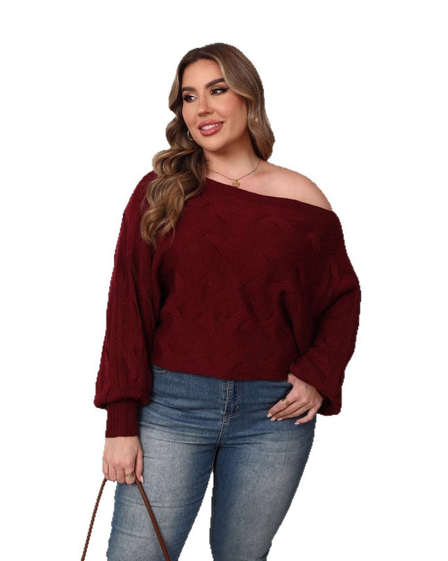 Plus Size Women's Sexy Off-shoulder Batwing Sleeve Loose Pullover
