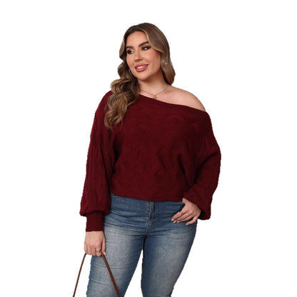 Plus Size Women's Sexy Off-shoulder Batwing Sleeve Loose Pullover