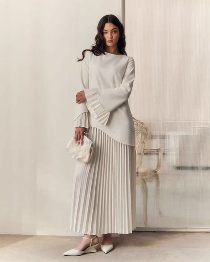 Round Neck Loose Casual Top Retro Temperament Skirt Suit Women