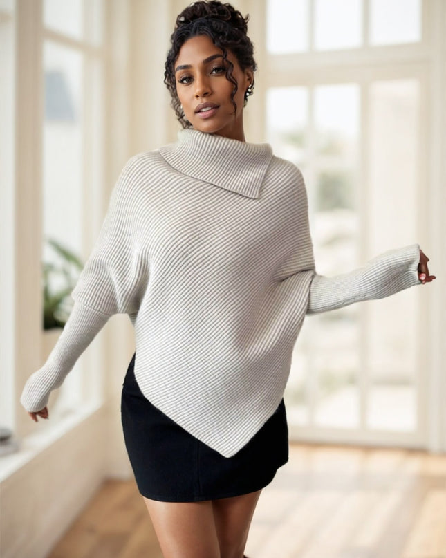 Women's Black Asymmetrical Turtleneck Sweater