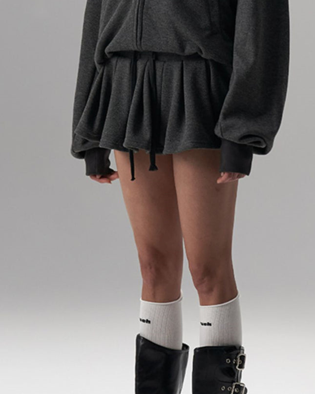 Silk Wool Casual Sports Loose Fit Hoodie Half Skirt Set