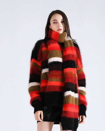 Christmas Loose Color Matching Sweater With Scarf