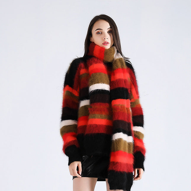 Christmas Loose Color Matching Sweater With Scarf