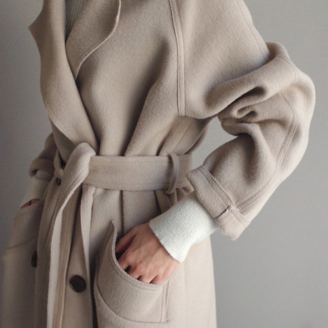 Korean Style Temperament Mid-length Over-the-knee Double-sided Cashmere Woolen Coat