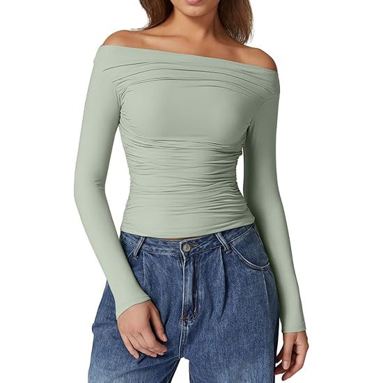 Women's Clothing Top Off-shoulder Long Sleeve T-shirt