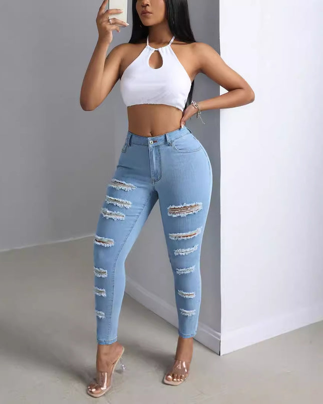 Fashion Personality Women's Ripped Jeans Trousers