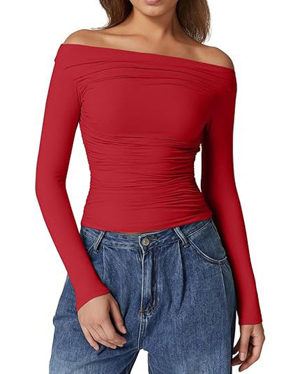 Women's Clothing Top Off-shoulder Long Sleeve T-shirt