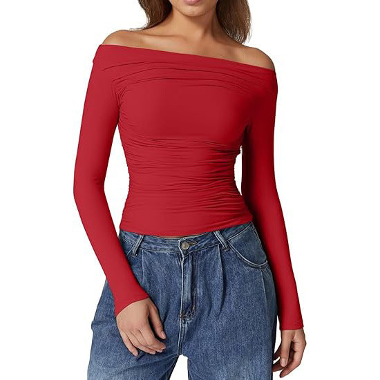 Women's Clothing Top Off-shoulder Long Sleeve T-shirt