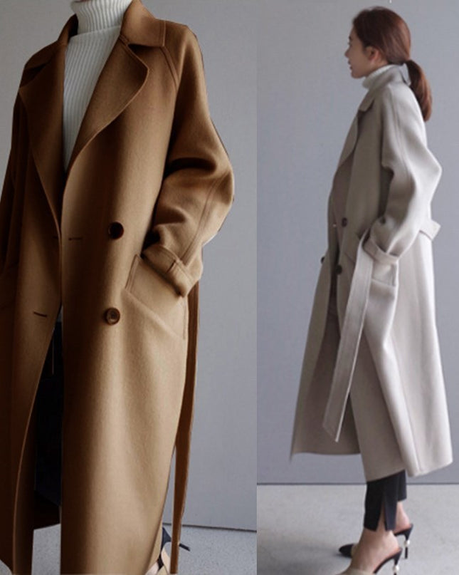 Korean Style Temperament Mid-length Over-the-knee Double-sided Cashmere Woolen Coat