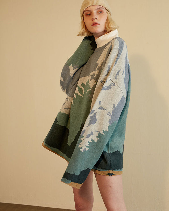 Ladies snow mountain landscape sweater