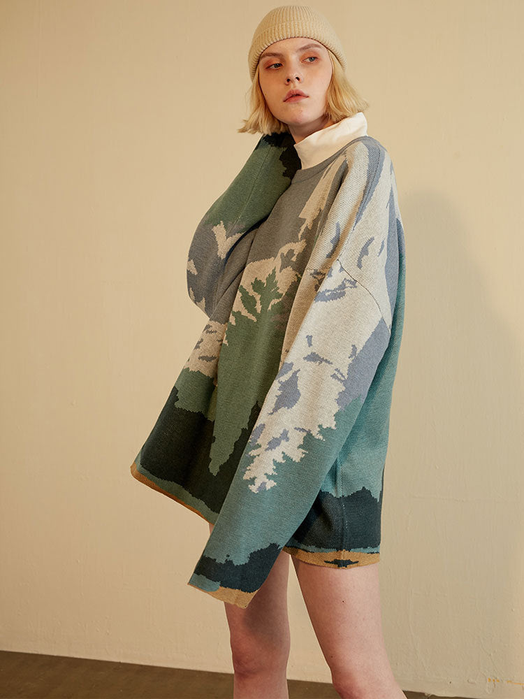 Ladies snow mountain landscape sweater