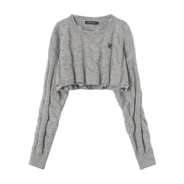 Short Long Sleeve Lazy Wind Pullover Knit Sweater