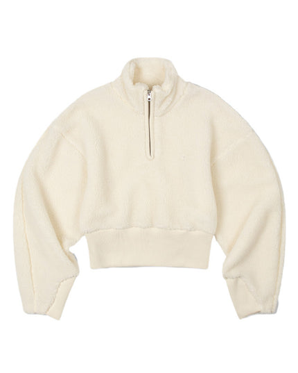 Casual Half Zipper High Neck Short Top