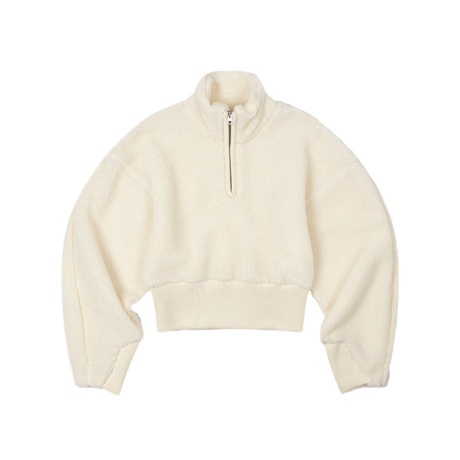 Casual Half Zipper High Neck Short Top