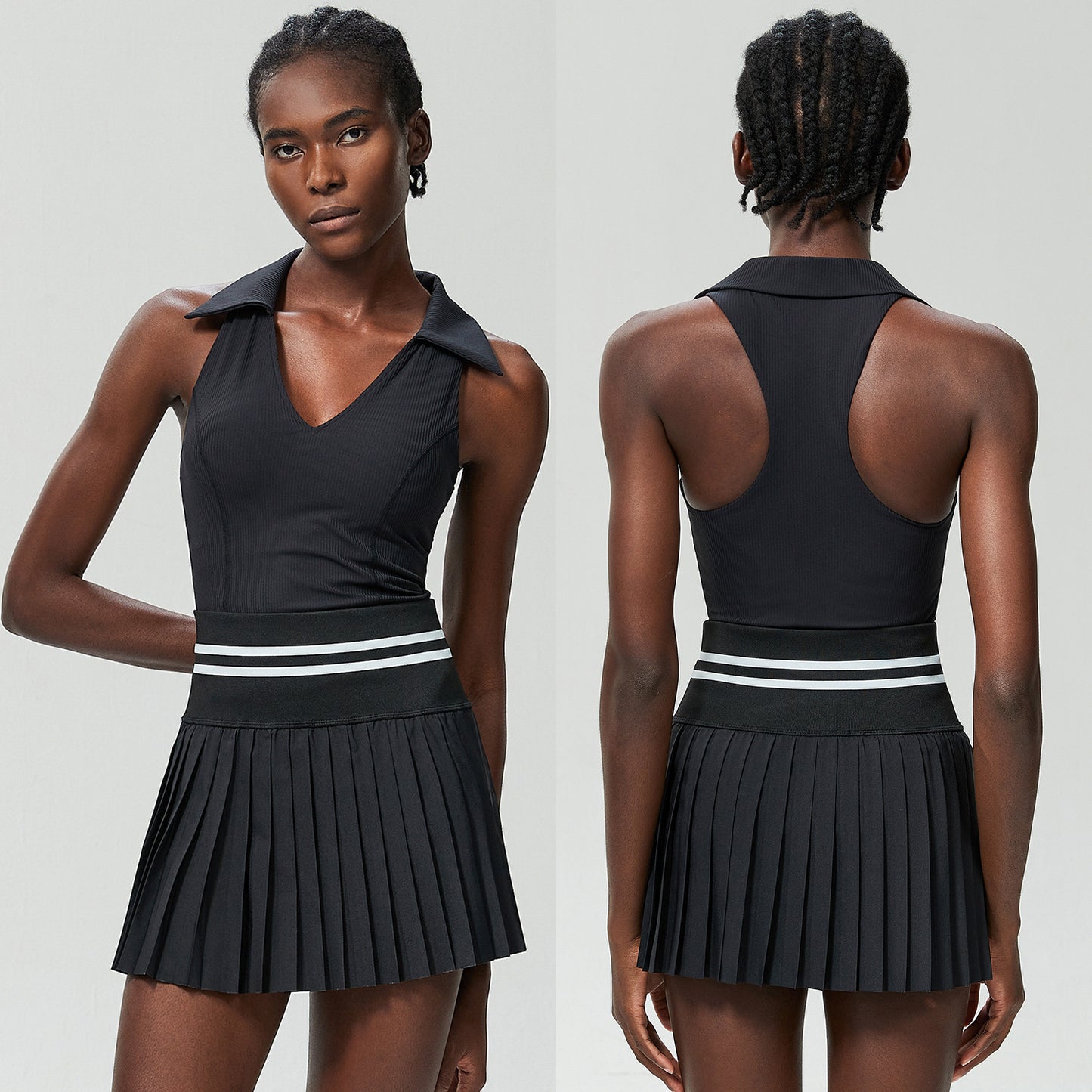 V Stand Collar Tennis Suit Suit Women's Plus Size High Waist