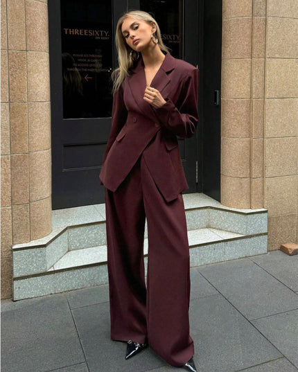 Notched Collar Jacket And Pants Commuting Daily Basic Business Suit Set