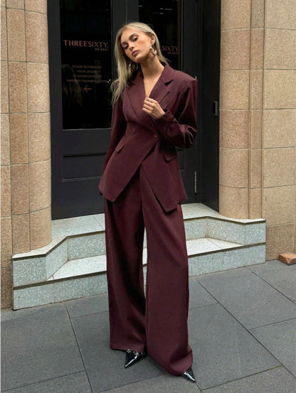 Notched Collar Jacket And Pants Commuting Daily Basic Business Suit Set