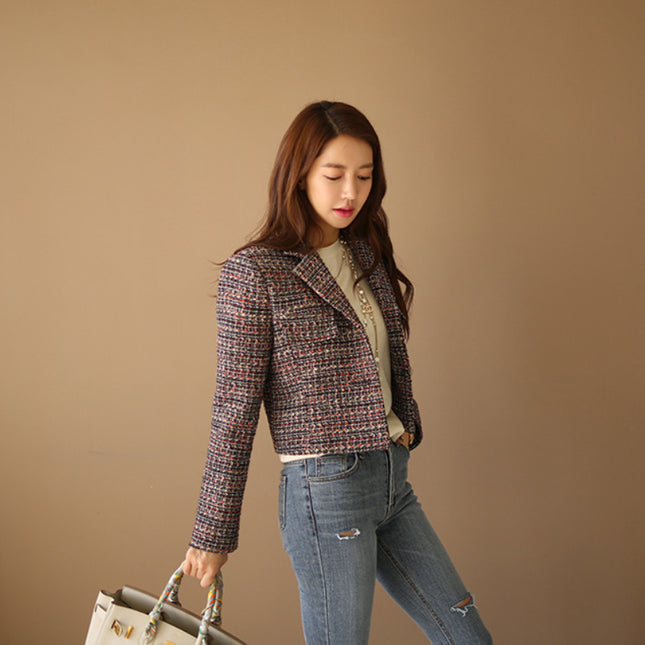 Temperament Ladies Woolen Coat Slim Round Neck Skirt Two-piece Suit