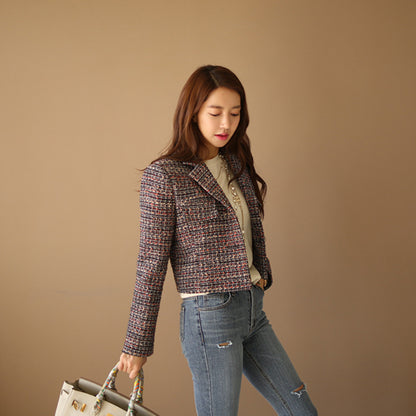 Temperament Ladies Woolen Coat Slim Round Neck Skirt Two-piece Suit