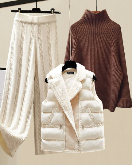 Autumn And Winter Women's Sweater Vest Pants Suit