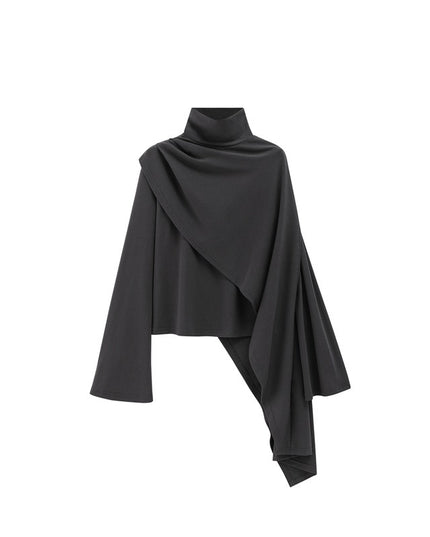 Women's Fashion Leisure Commute Bell Sleeve Turtleneck Shawl Top