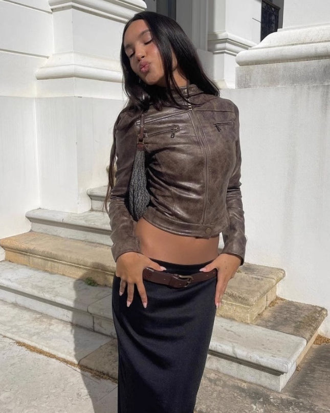 Maillard Motorcycle Hot Girl Vintage Distressed Leather Coat