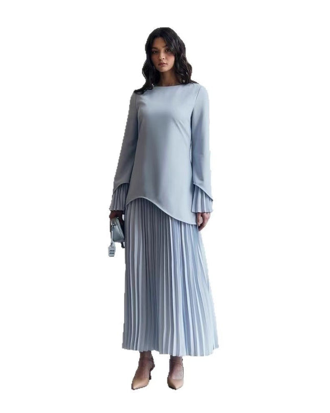 Round Neck Loose Casual Top Retro Temperament Skirt Suit Women