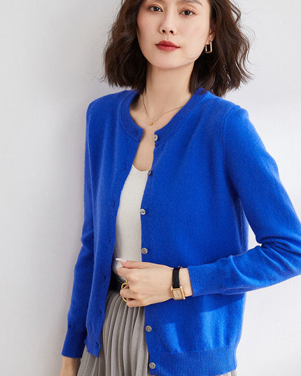 Round Neck Knitted Cardigan Coat For Women