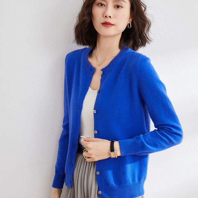 Round Neck Knitted Cardigan Coat For Women