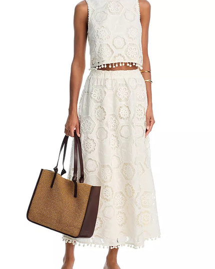 Literary Trends White Sleeveless Short Top Skirt Women's Suit