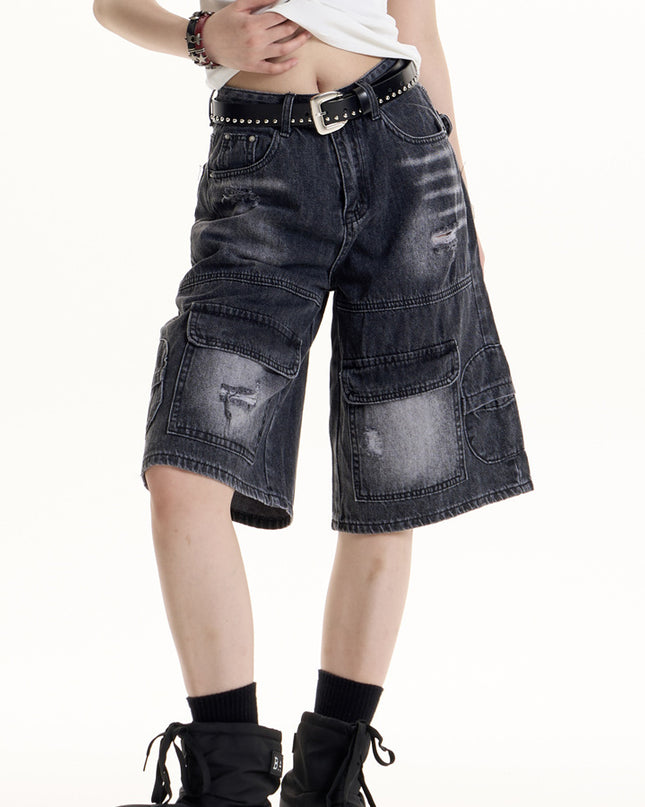 Women's Retro Hot Girl Ripped Design Denim Middle Pants