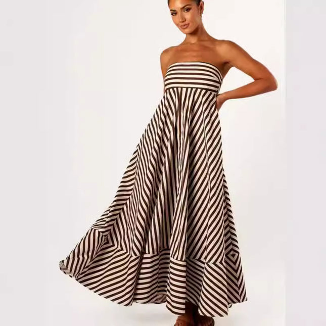 Fashion Printed Backless Sling Large Swing High Waist Dress