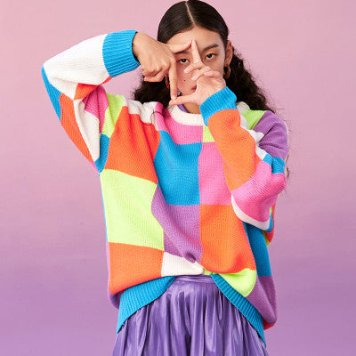 Colorful long pullover sweater