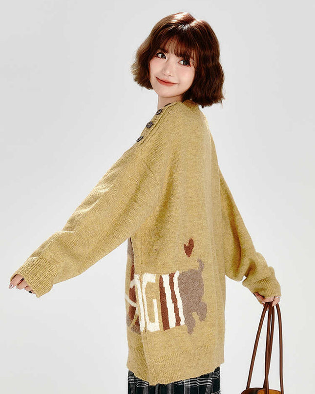 Retro Crew Neck Knitted Sweater Women's Loose Chic Top