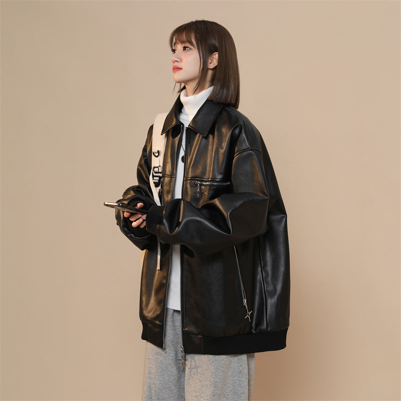Turn-down Collar Coat Leather Jacket