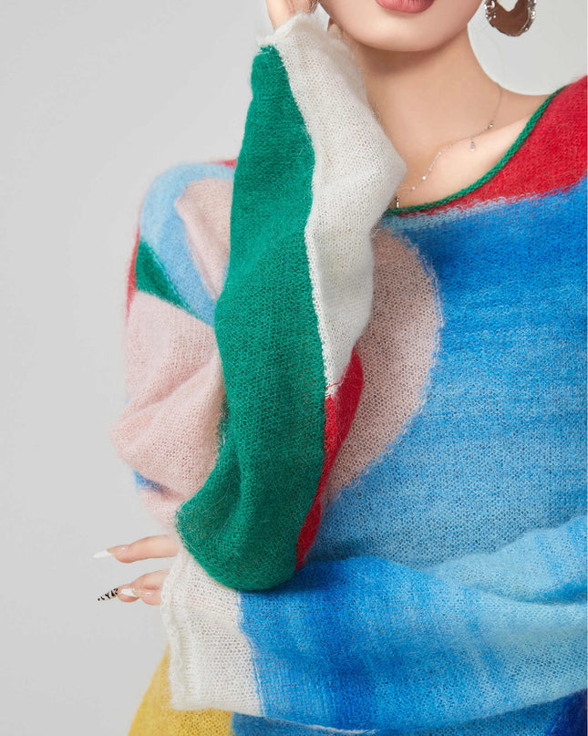 Color Block Splicing Knitwear Sweater For Women