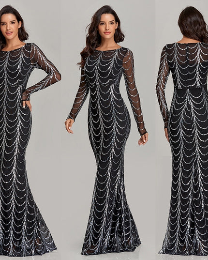 Sequins Women Maxi Dresses Long Sleeve Female Party Dresses