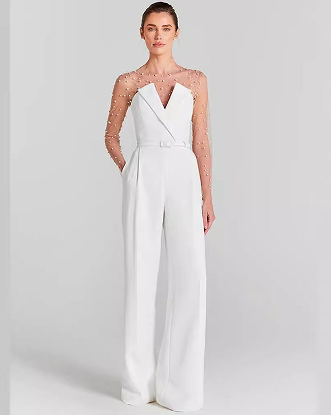 Foam Mesh Top Jumpsuit Casual Suit