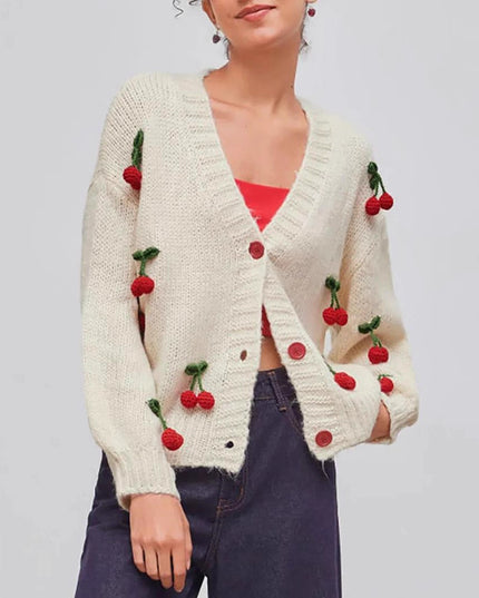 Cherry Decorative Single-breasted Knitted