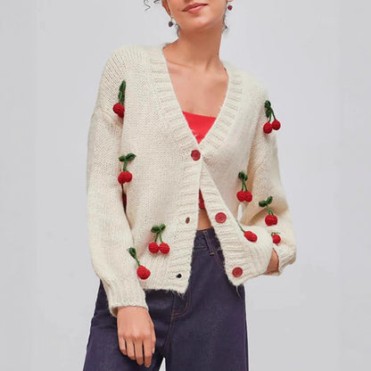 Cherry Decorative Single-breasted Knitted