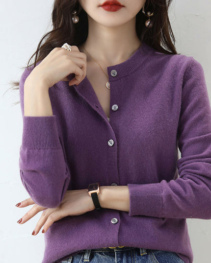 Round Neck Knitted Cardigan Coat For Women