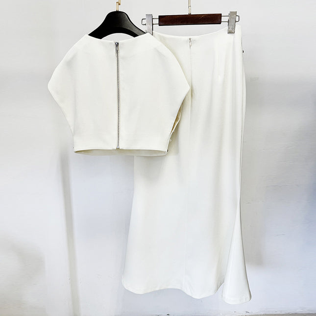 Fashion Heavy Industry Shell Beads Rhinestones Short Top Suit