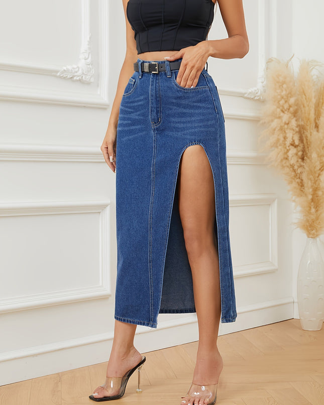 Women's Fashion Irregular Hollow-out Stitching Denim Long Skirts