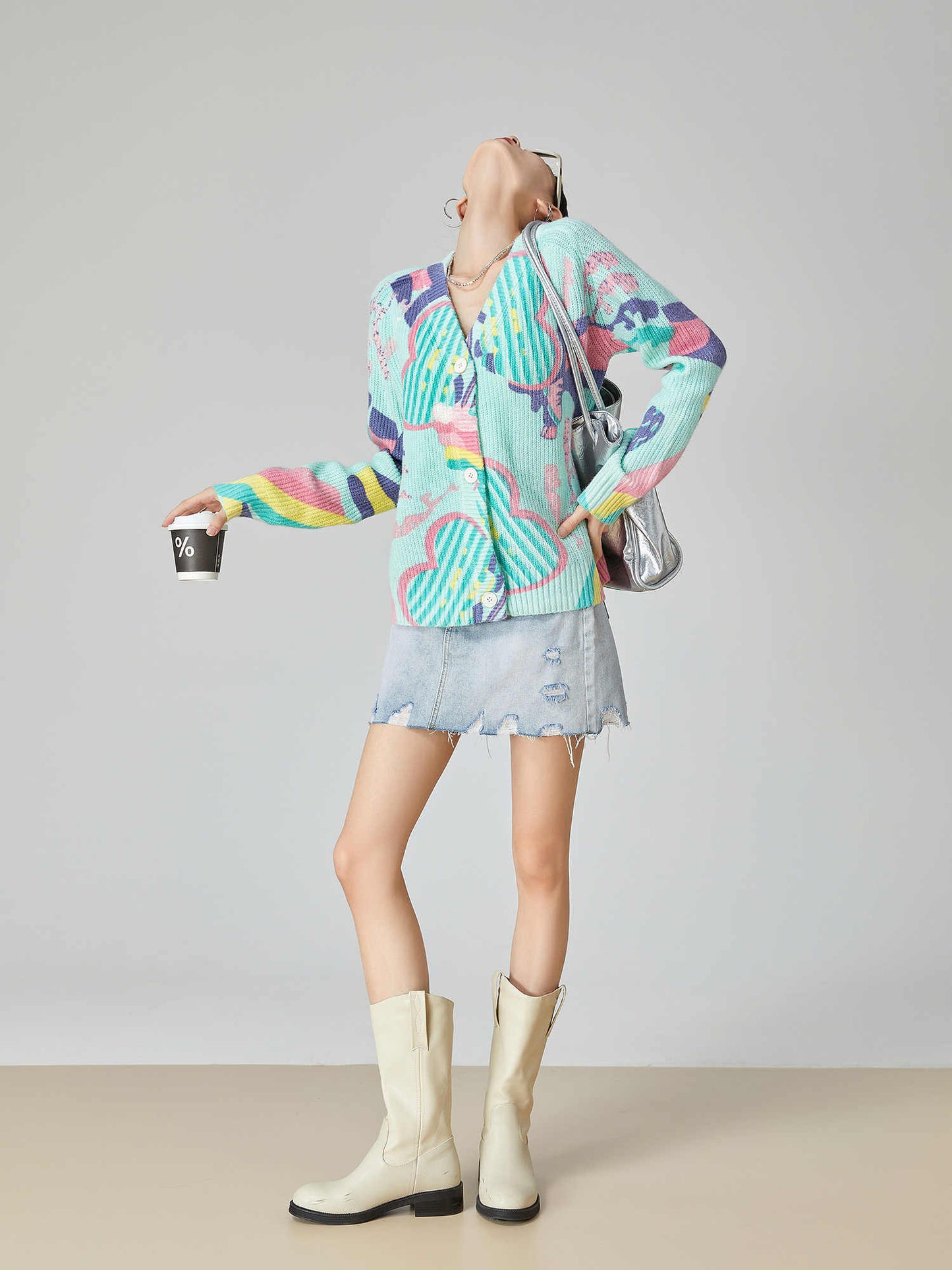 Dopamine Lake Blue Rainbow Gradient Knitted Sweater