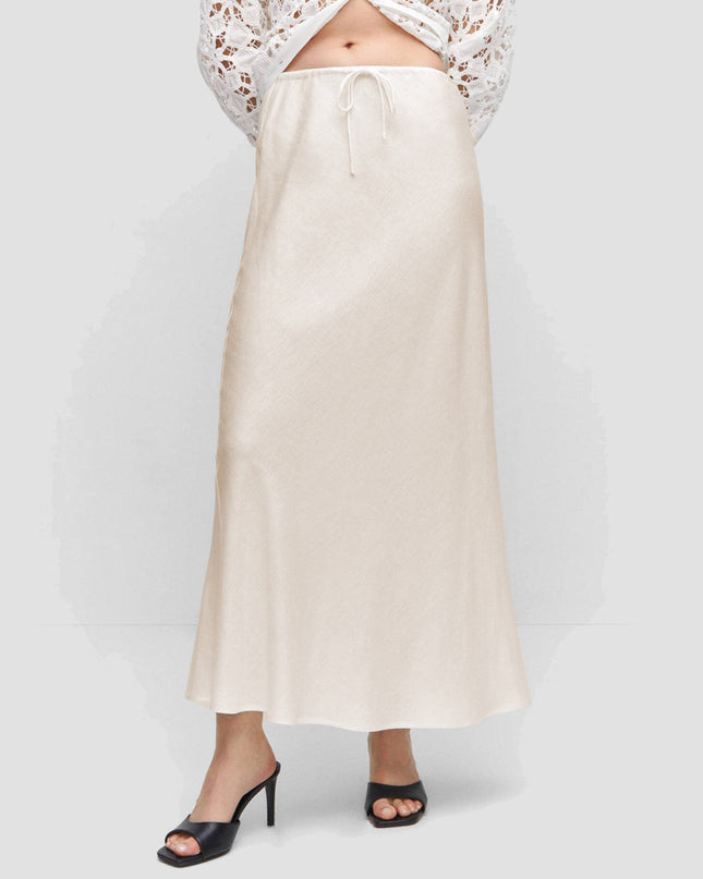 High Quality Satin Dress High Waist Drawstring Lace-up Solid Skirt Women